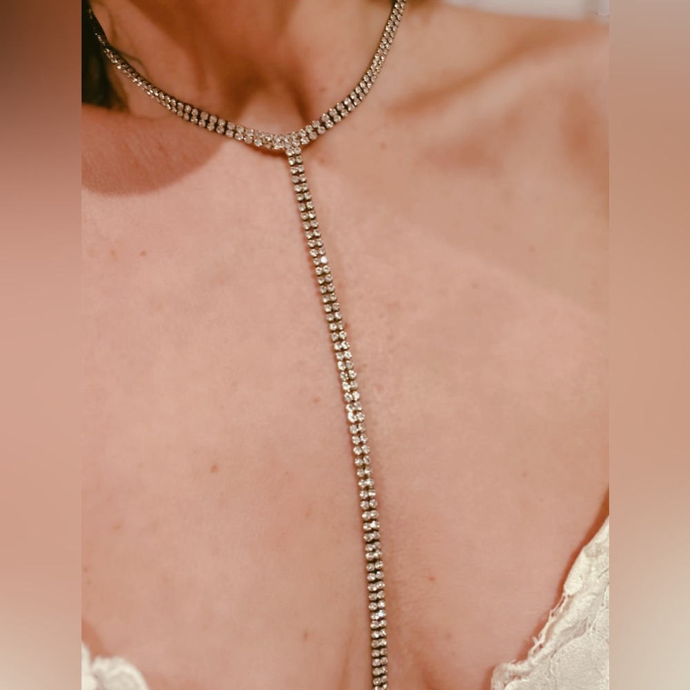 Rhinestone Choker necklace with drop strand lariat style